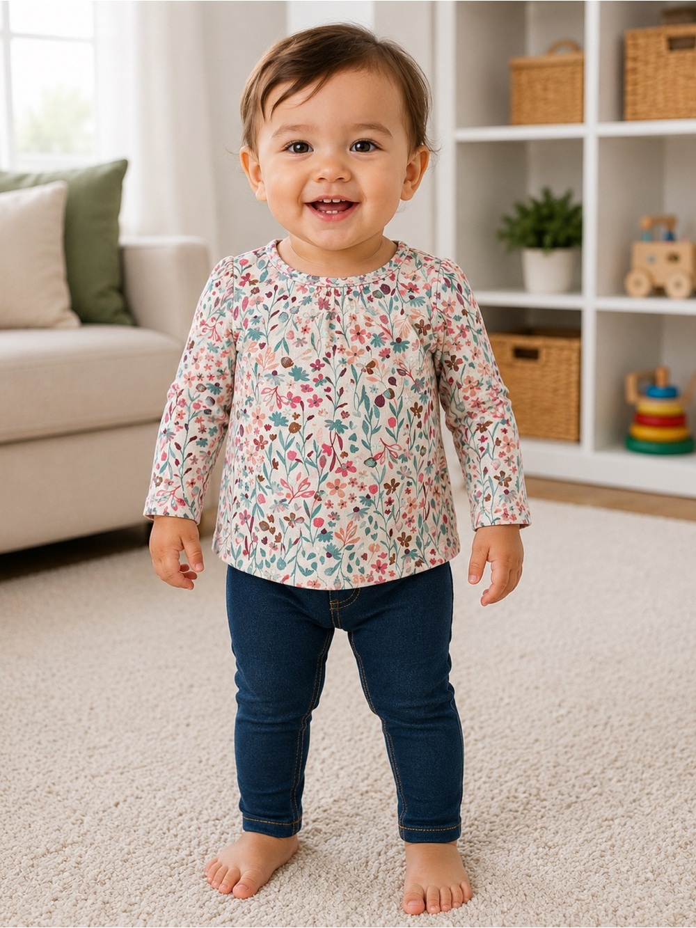 Carter's Cream Floral Long-Sleeve Tee with Pink & Green Accents